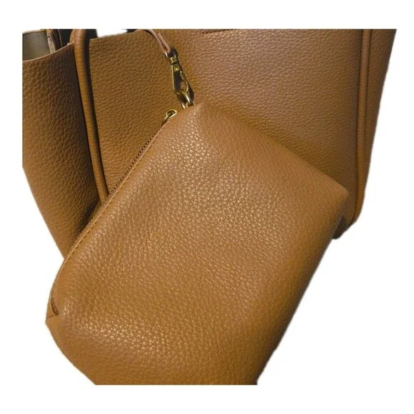 Antik Kraft Soft Vegan Shoulder Tote Detachable Pouch Brown Snap Closure - Picture 5 of 11